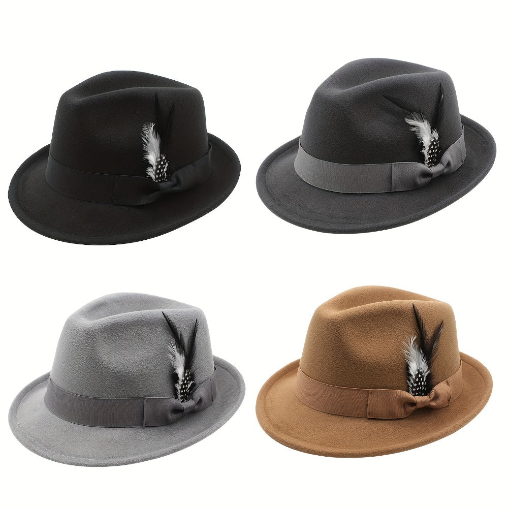 Fedora Hat - for Men Women Short Brim Felt Feather Band Classic Panama Dress Unisex - main product view