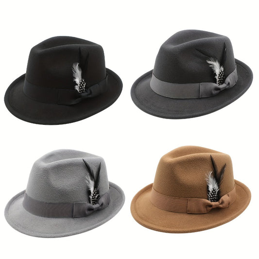 Fedora Hat - for Men Women Short Brim Felt Feather Band Classic Panama Dress Unisex - main product view