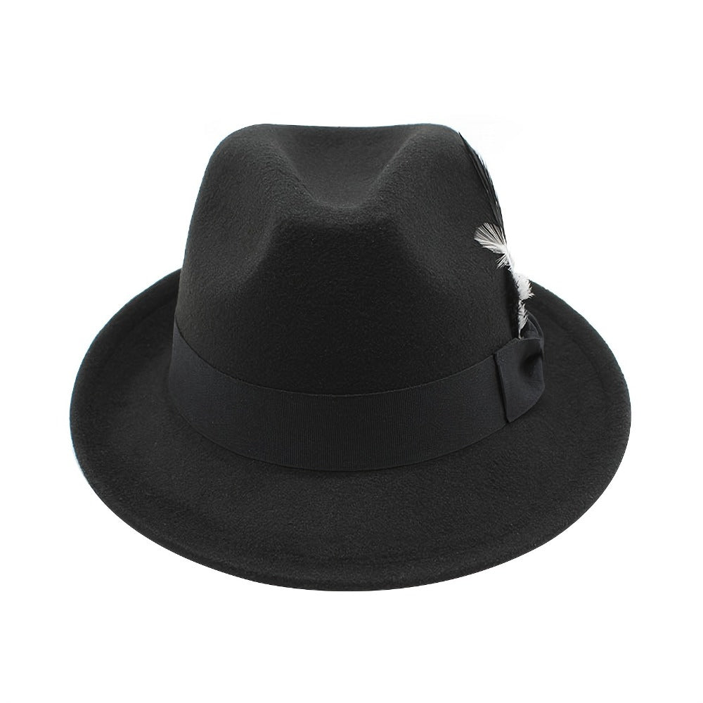 Fedora Hat - for Men Women Short Brim Felt Feather Band Classic Panama Dress Unisex - product detail view 4