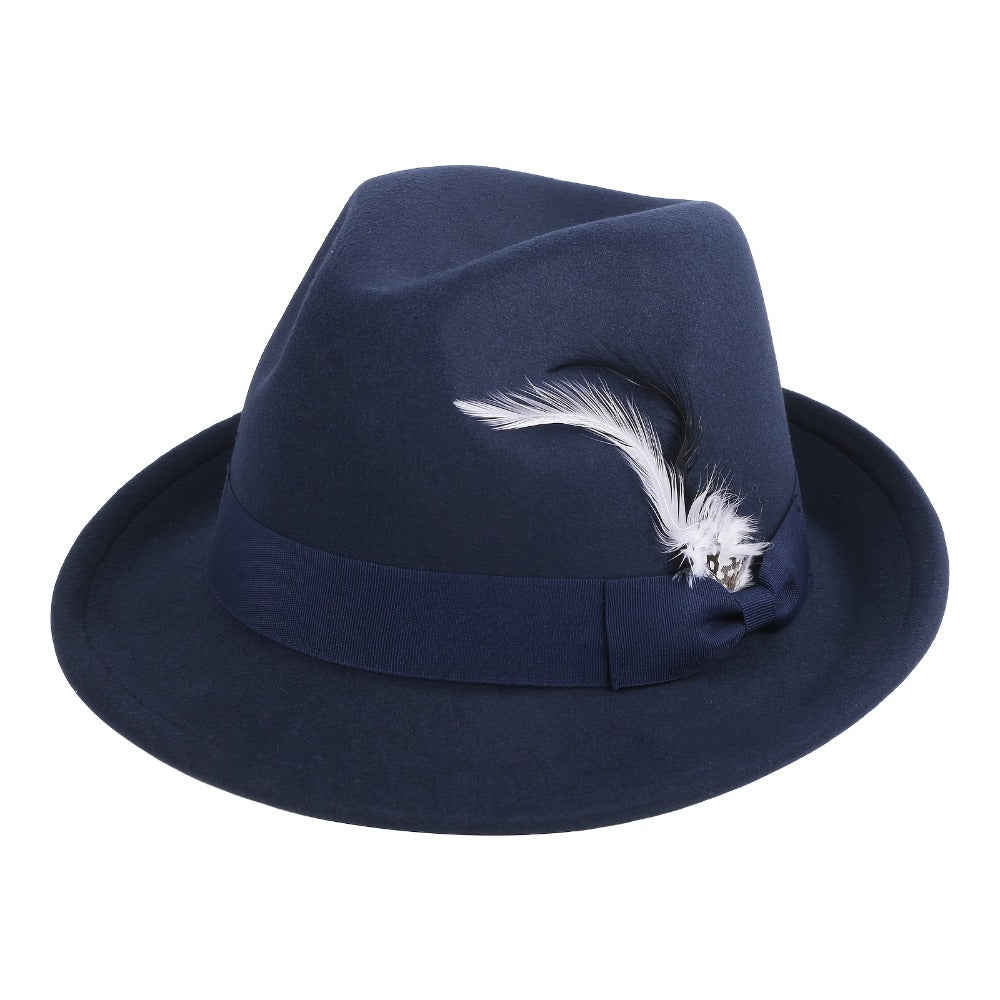Fedora Hat - for Men Women Short Brim Felt Feather Band Classic Panama Dress Unisex - product detail view 7