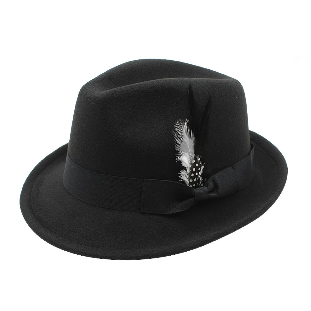 Fedora Hat - for Men Women Short Brim Felt Feather Band Classic Panama Dress Unisex - product detail view 9
