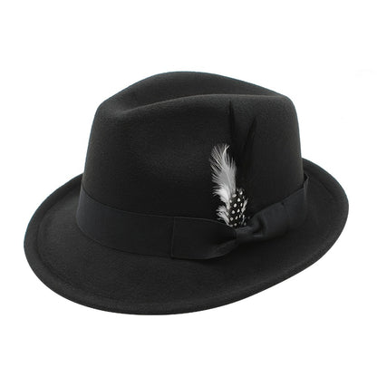 Fedora Hat - for Men Women Short Brim Felt Feather Band Classic Panama Dress Unisex - product detail view 9