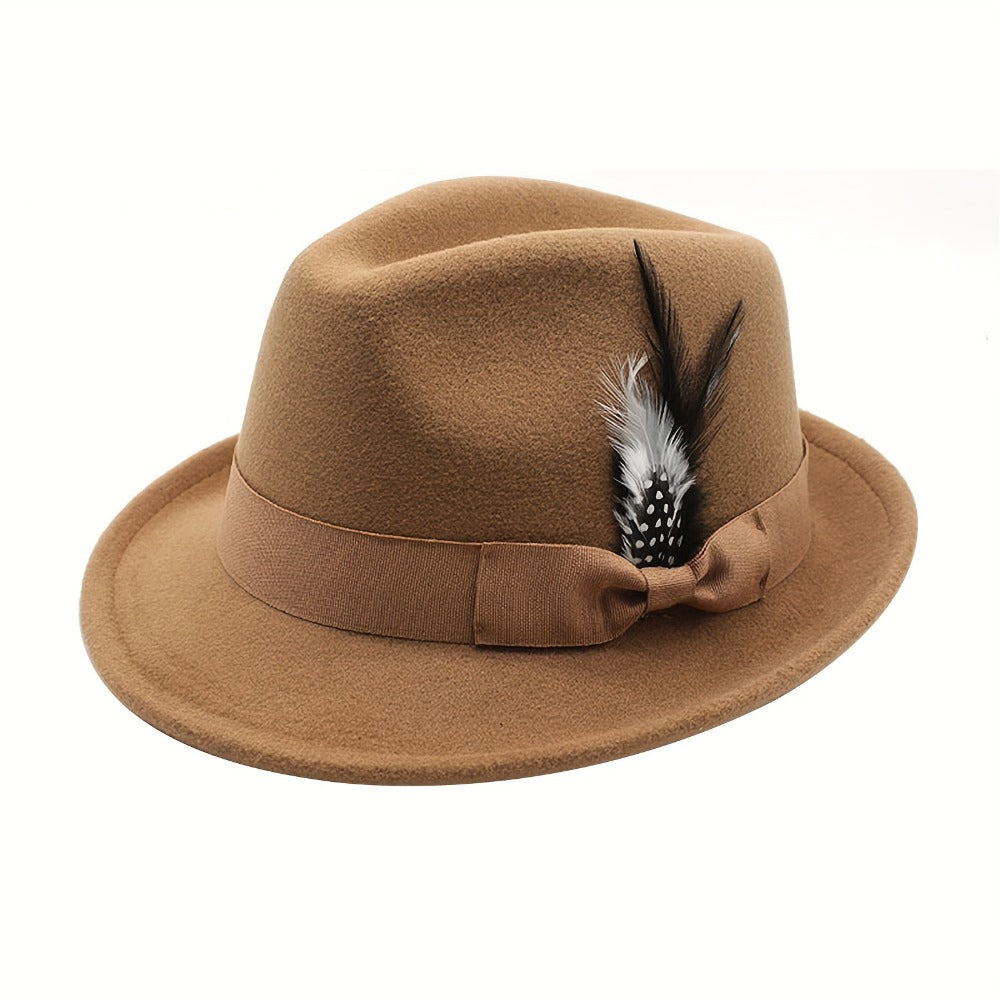 Fedora Hat - for Men Women Short Brim Felt Feather Band Classic Panama Dress Unisex - product detail view 13
