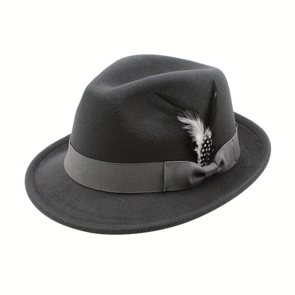 Fedora Hat - for Men Women Short Brim Felt Feather Band Classic Panama Dress Unisex - product detail view 15