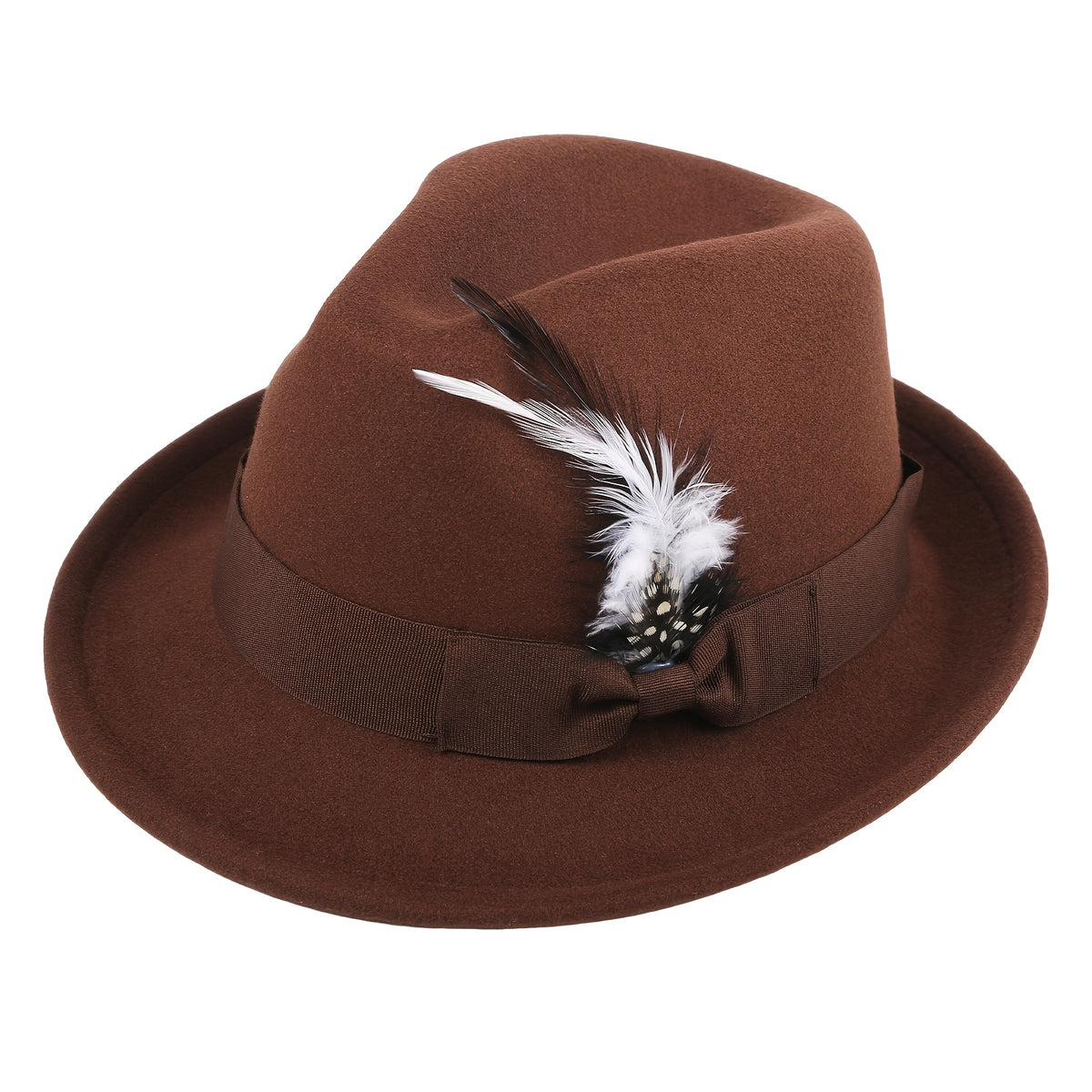 Fedora Hat - for Men Women Short Brim Felt Feather Band Classic Panama Dress Unisex - product detail view 20
