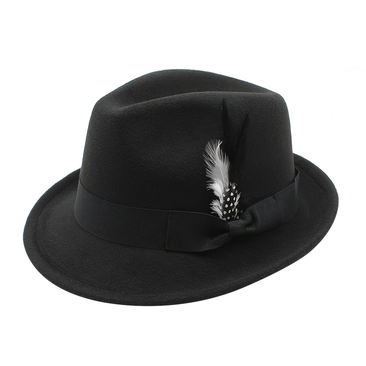 Fedora Hat - for Men Women Short Brim Felt Feather Band Classic Panama Dress Unisex - product detail view 21