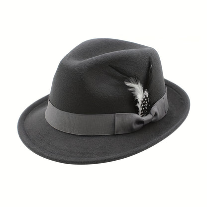 Fedora Hat - for Men Women Short Brim Felt Feather Band Classic Panama Dress Unisex - product detail view 24