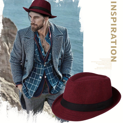 Fedora Hat - Men Short Brim Manhattan Structured Trilby Jazz Cap Gangster Style Elegant - product detail view 7