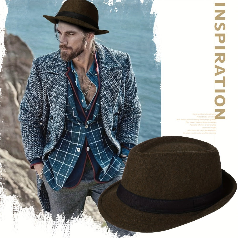 Fedora Hat - Men Short Brim Manhattan Structured Trilby Jazz Cap Gangster Style Elegant - product detail view 11