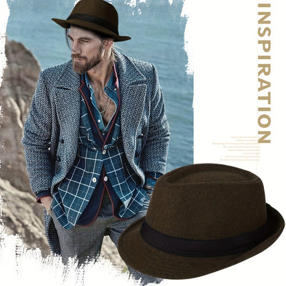 Fedora Hat - Men Short Brim Manhattan Structured Trilby Jazz Cap Gangster Style Elegant - product detail view 11