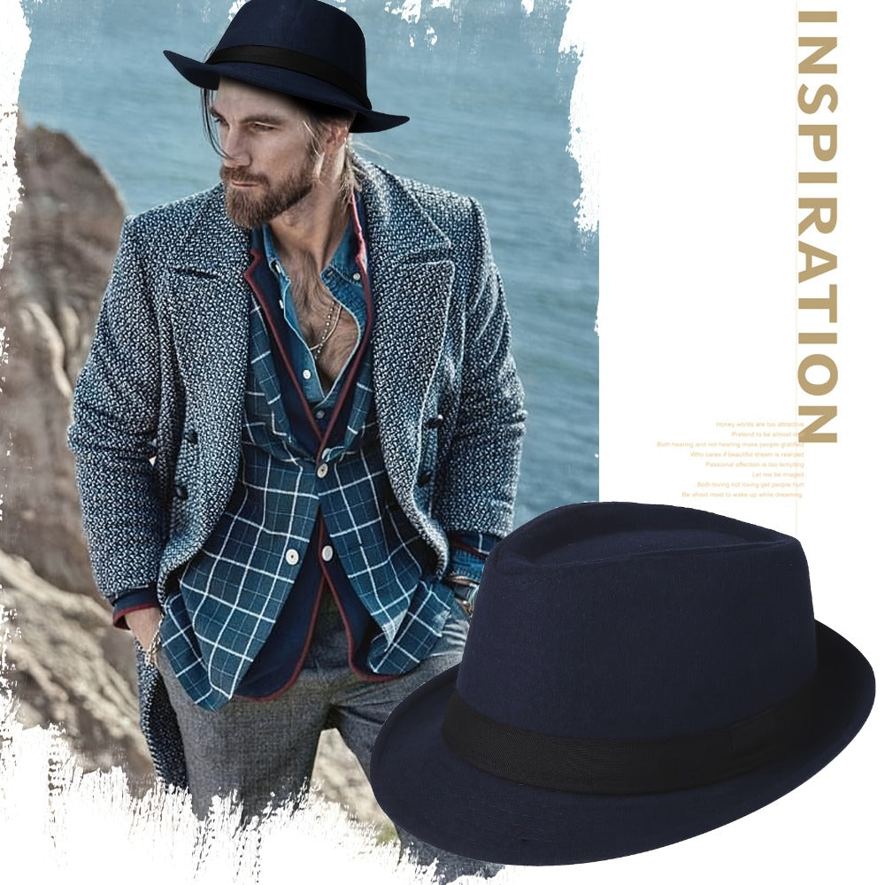 Fedora Hat - Men Short Brim Manhattan Structured Trilby Jazz Cap Gangster Style Elegant - product detail view 12