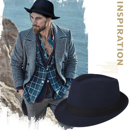 Fedora Hat - Men Short Brim Manhattan Structured Trilby Jazz Cap Gangster Style Elegant - product detail view 12
