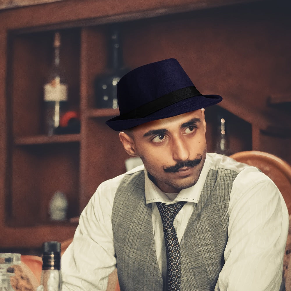 Fedora Hat - Men Short Brim Manhattan Structured Trilby Jazz Cap Gangster Style Elegant - product detail view 13