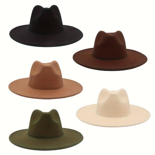 Fedora Hat - Western Cowboy Wide Brim Felt for Men Women Classic Cowgirl Jazz Panama - main product view