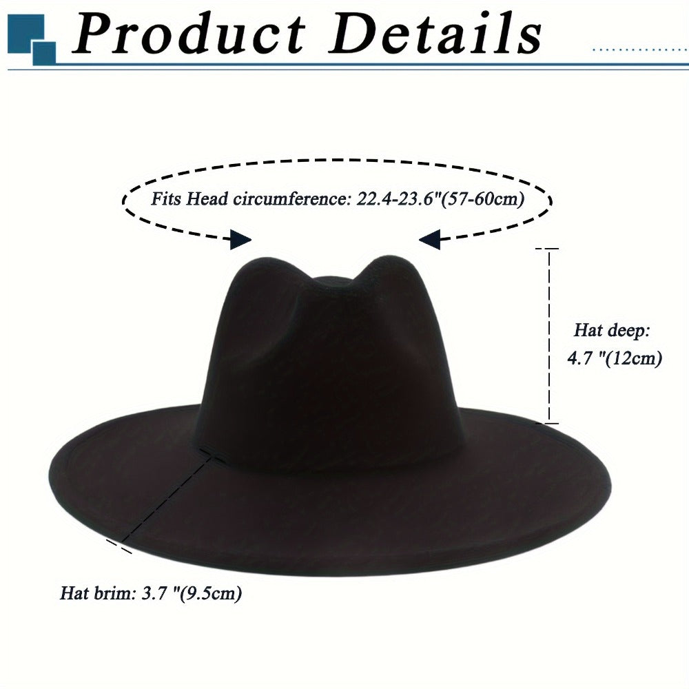 Fedora Hat - Western Cowboy Wide Brim Felt for Men Women Classic Cowgirl Jazz Panama - product detail view 2
