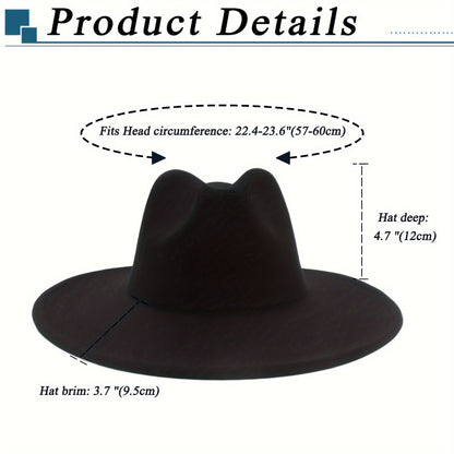 Fedora Hat - Western Cowboy Wide Brim Felt for Men Women Classic Cowgirl Jazz Panama - product detail view 2