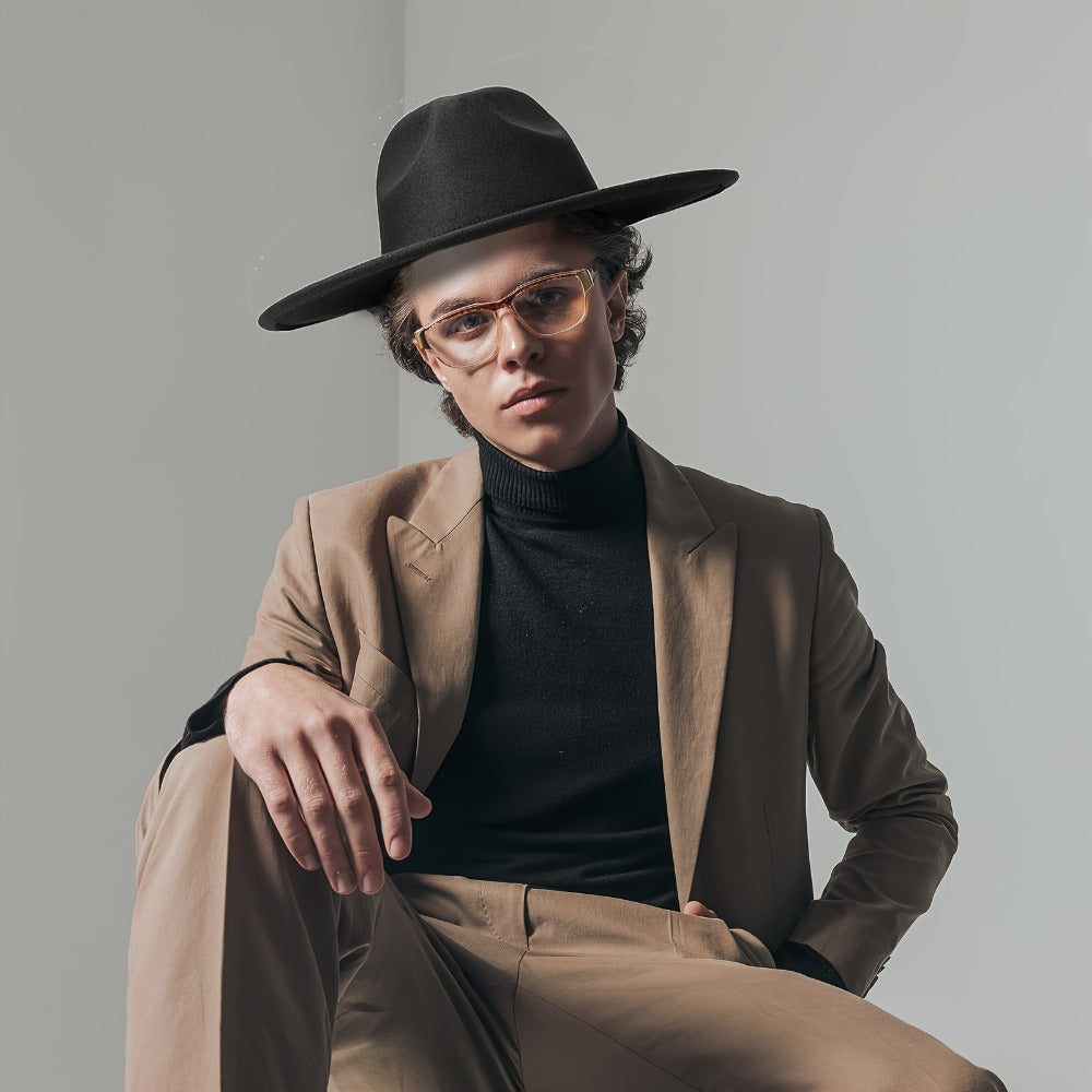 Fedora Hat - Western Cowboy Wide Brim Felt for Men Women Classic Cowgirl Jazz Panama - product detail view 6