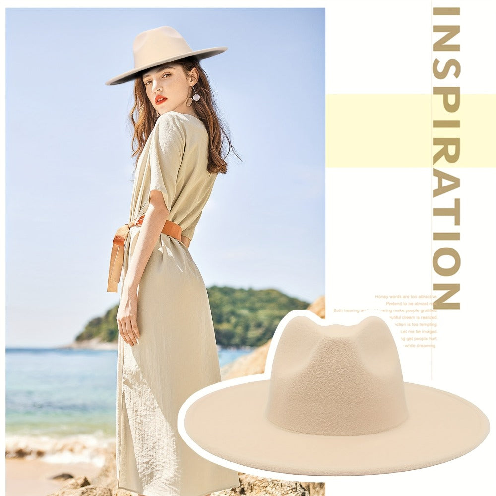 Fedora Hat - Western Cowboy Wide Brim Felt for Men Women Classic Cowgirl Jazz Panama - product detail view 8