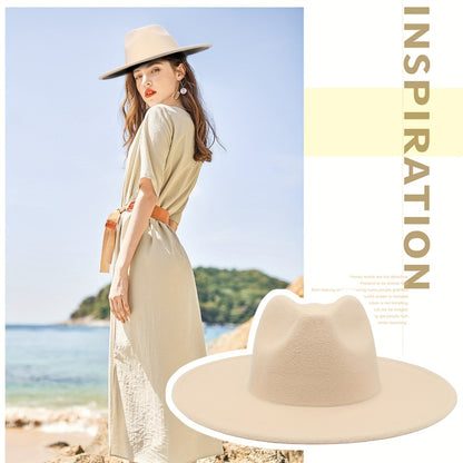 Fedora Hat - Western Cowboy Wide Brim Felt for Men Women Classic Cowgirl Jazz Panama - product detail view 8