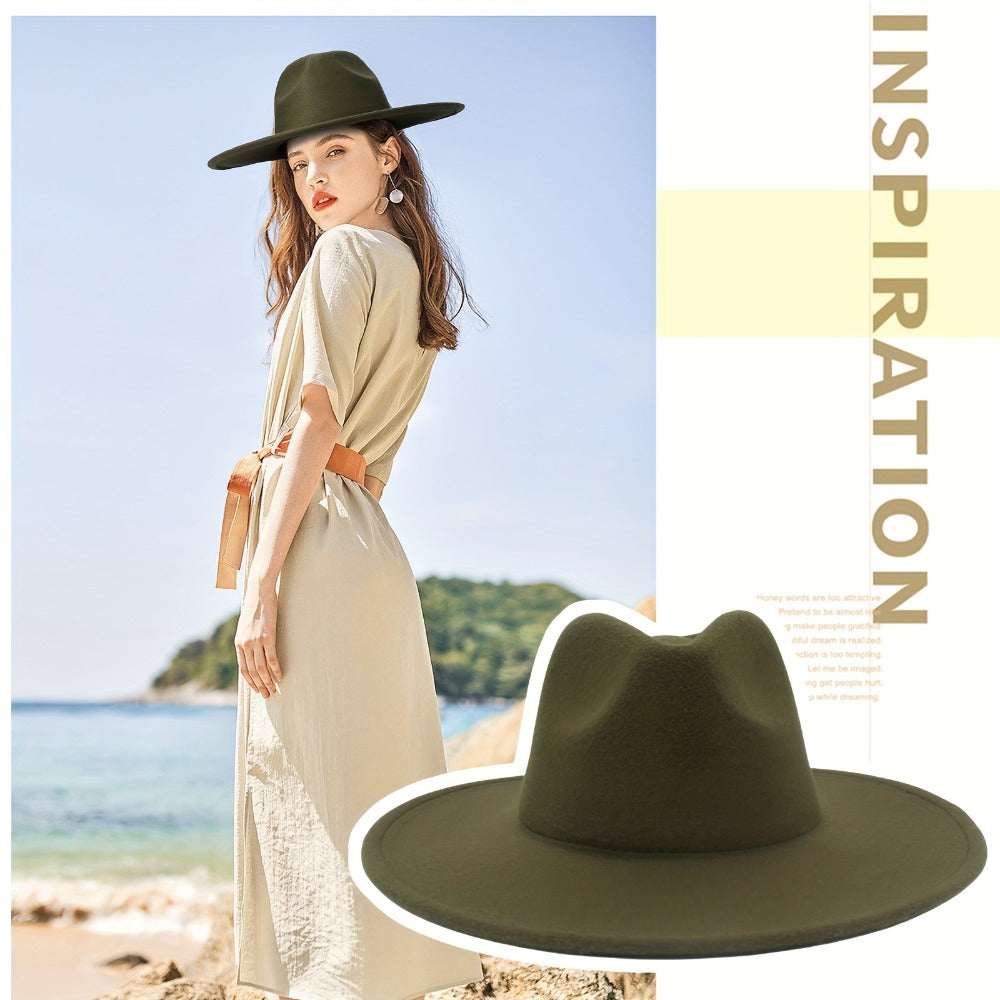 Fedora Hat - Western Cowboy Wide Brim Felt for Men Women Classic Cowgirl Jazz Panama - product detail view 14