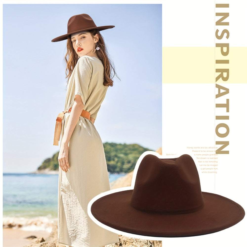 Fedora Hat - Western Cowboy Wide Brim Felt for Men Women Classic Cowgirl Jazz Panama - product detail view 16