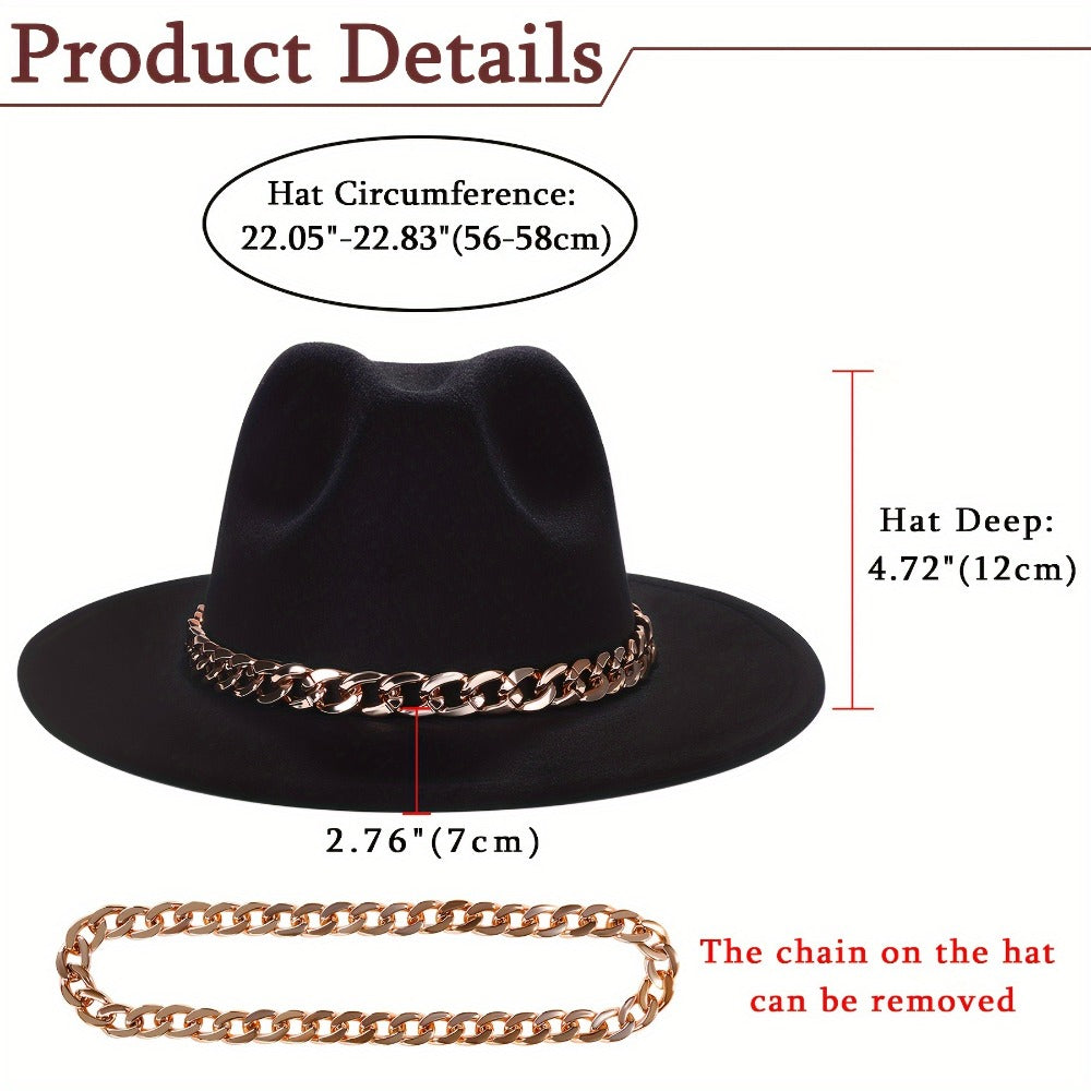 Fedora Hat - Western Cowboy Wide Brim Felt for Men Women Classic Cowgirl Jazz Panama - product detail view 20