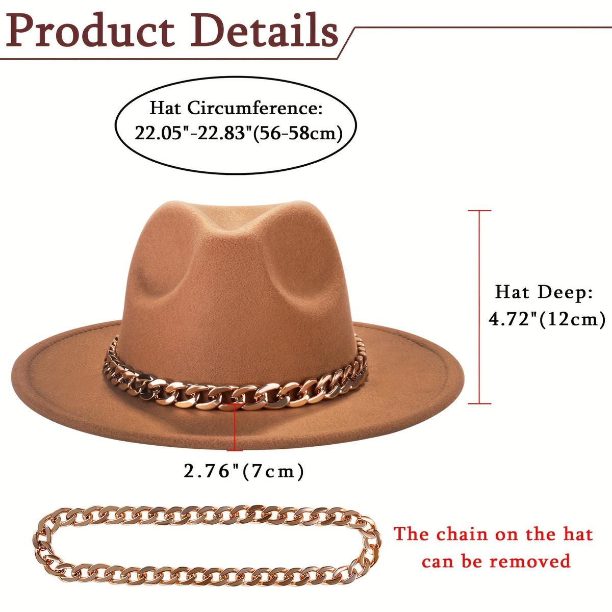 Fedora Hat - Western Cowboy Wide Brim Felt for Men Women Classic Cowgirl Jazz Panama - product detail view 33