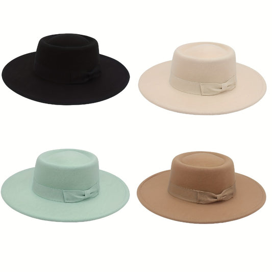 Fedora Hat - Women Wide Brim Felt with Bow - Elegant Ladies Panama Church Derby - main product view