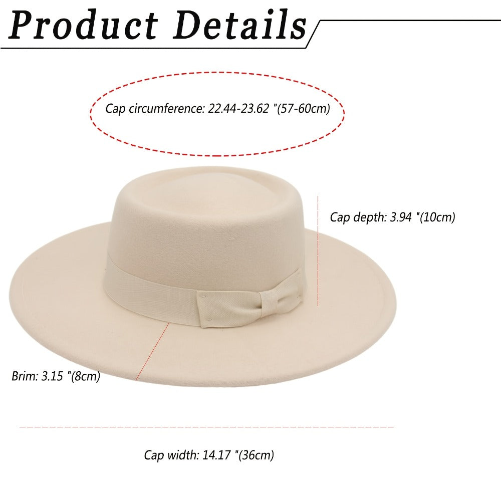Fedora Hat - Women Wide Brim Felt with Bow - Elegant Ladies Panama Church Derby - product detail view 2
