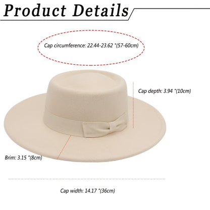 Fedora Hat - Women Wide Brim Felt with Bow - Elegant Ladies Panama Church Derby - product detail view 2