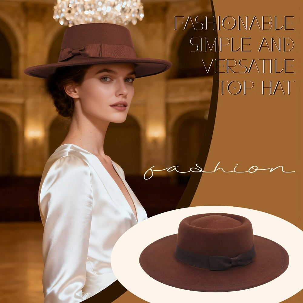 Fedora Hat - Women Wide Brim Felt with Bow - Elegant Ladies Panama Church Derby - product detail view 8