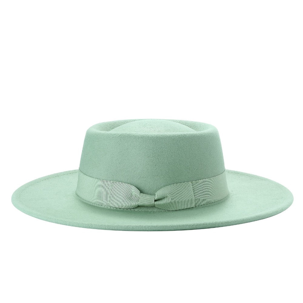 Fedora Hat - Women Wide Brim Felt with Bow - Elegant Ladies Panama Church Derby - product detail view 9