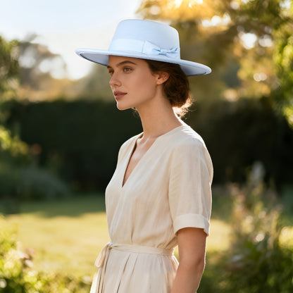 Fedora Hat - Women Wide Brim Felt with Bow - Elegant Ladies Panama Church Derby - product detail view 14