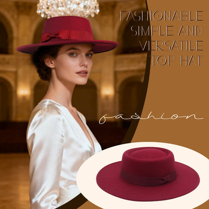 Fedora Hat - Women Wide Brim Felt with Bow - Elegant Ladies Panama Church Derby - product detail view 16