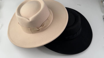 Fedora Hat - Women Wide Brim Felt with Bow - Elegant Ladies Panama Church Derby - product detail view 19
