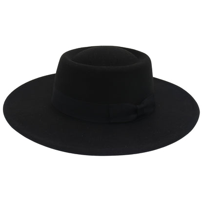 Fedora Hat - Women Wide Brim Felt with Bow - Elegant Ladies Panama Church Derby - product detail view 20