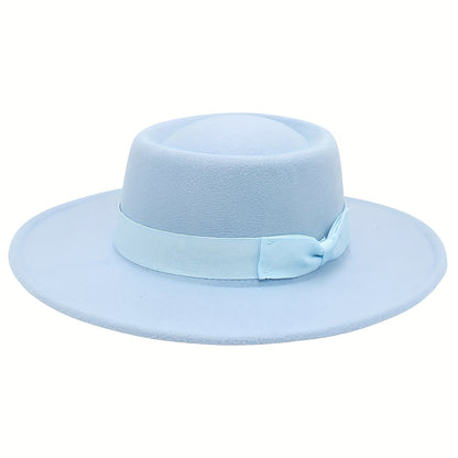 Fedora Hat - Women Wide Brim Felt with Bow - Elegant Ladies Panama Church Derby - product detail view 23