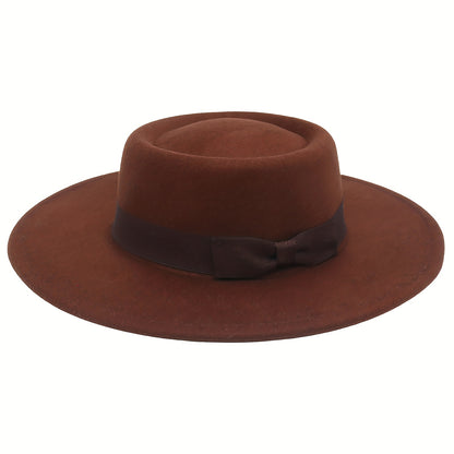 Fedora Hat - Women Wide Brim Felt with Bow - Elegant Ladies Panama Church Derby - product detail view 24