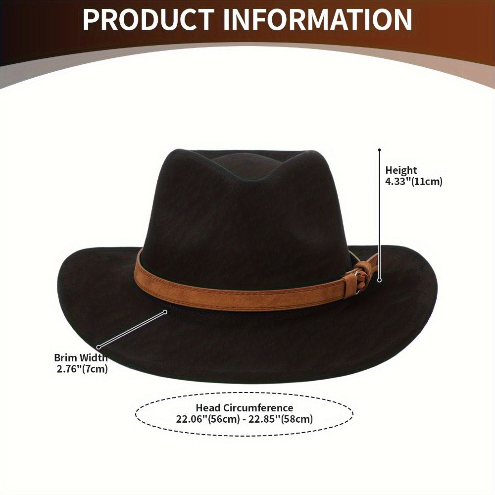 Fedora Hat - Wide Brim Retro Western Cowboy Style for Men Women Casual Travel Outdoor - product detail view 2