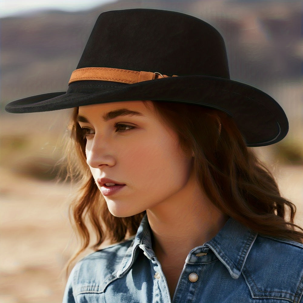 Fedora Hat - Wide Brim Retro Western Cowboy Style for Men Women Casual Travel Outdoor - product detail view 8