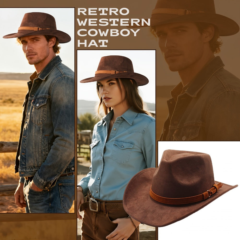Fedora Hat - Wide Brim Retro Western Cowboy Style for Men Women Casual Travel Outdoor - product detail view 10