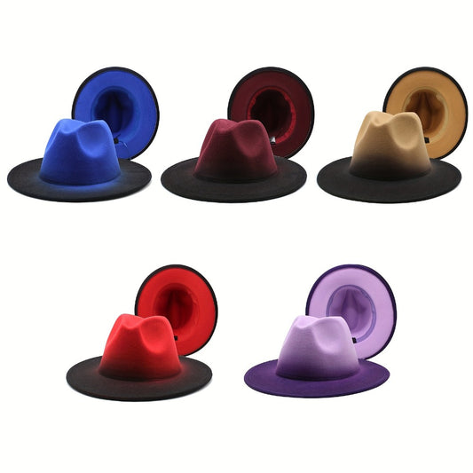 Fedora Hat - Wide Brim Two Tone Gradient Color Jazz Panama Cap for Men Women Classic - main product view