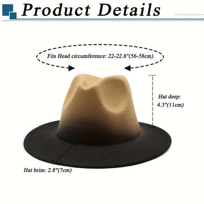 Fedora Hat - Wide Brim Two Tone Gradient Color Jazz Panama Cap for Men Women Classic - product detail view 2