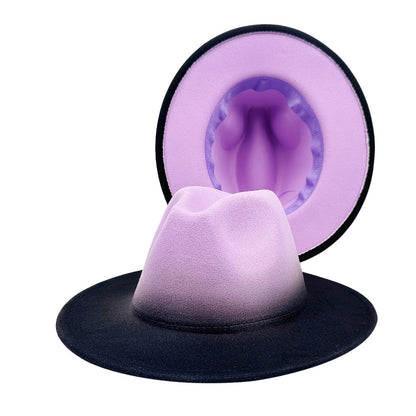 Fedora Hat - Wide Brim Two Tone Gradient Color Jazz Panama Cap for Men Women Classic - product detail view 3