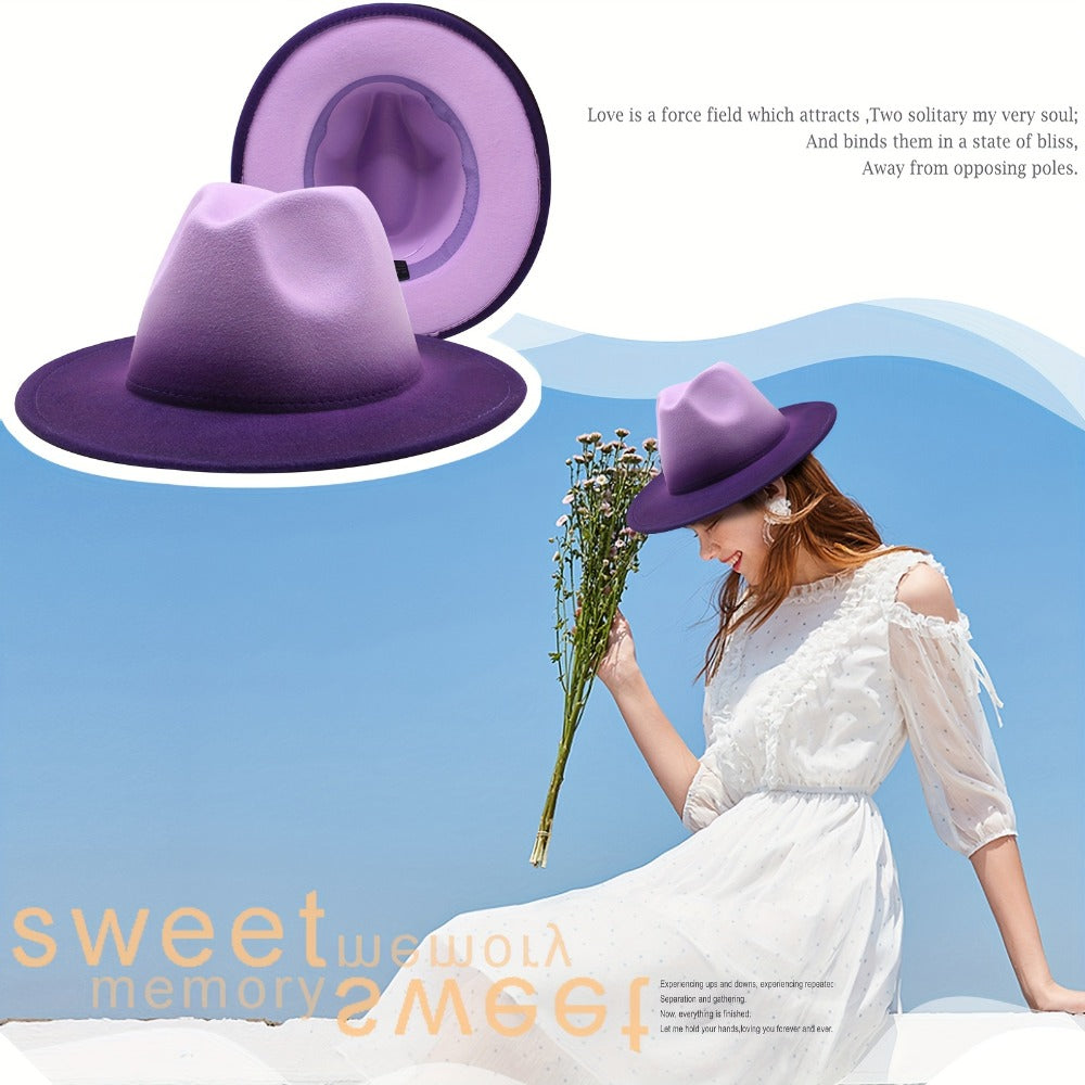 Fedora Hat - Wide Brim Two Tone Gradient Color Jazz Panama Cap for Men Women Classic - product detail view 4