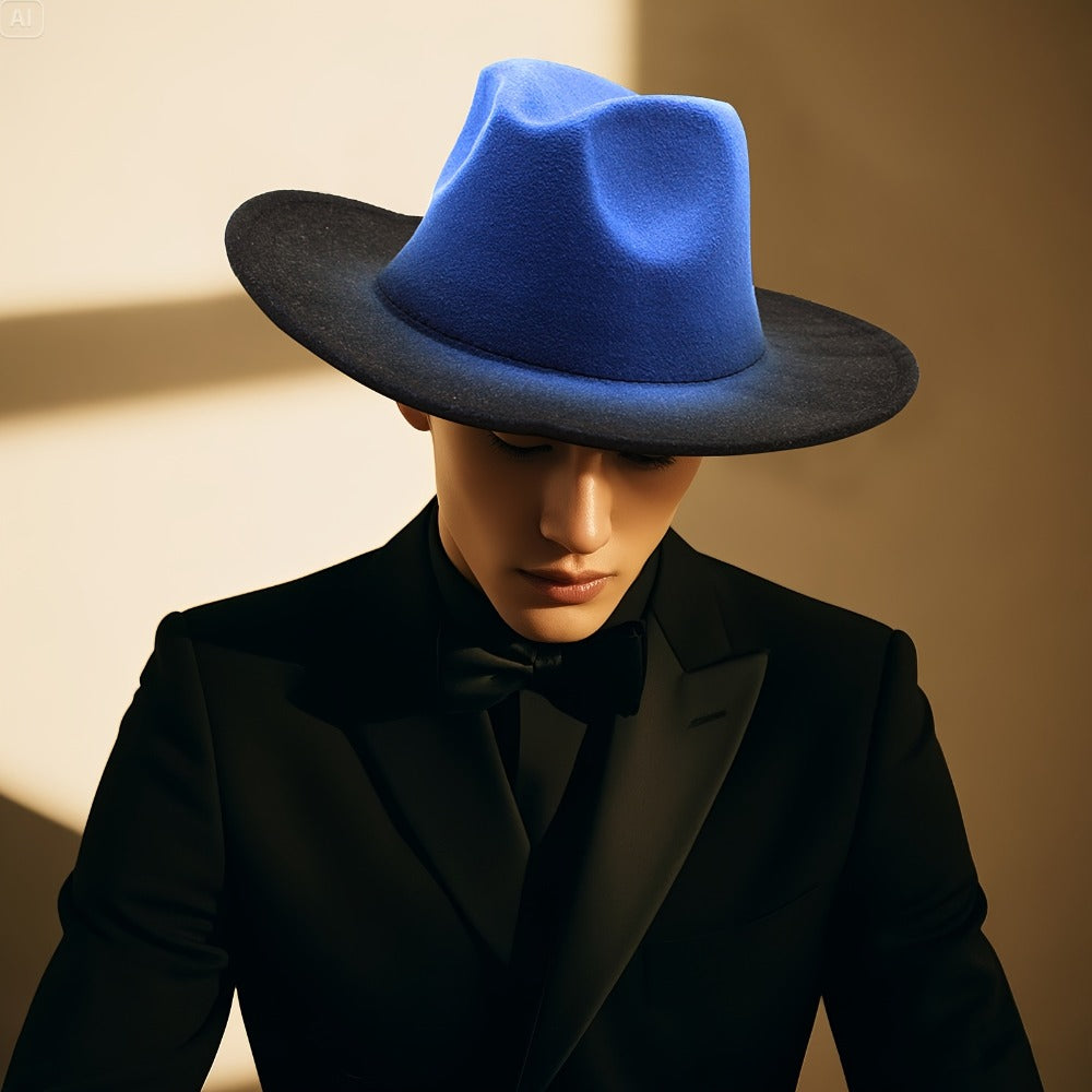 Fedora Hat - Wide Brim Two Tone Gradient Color Jazz Panama Cap for Men Women Classic - product detail view 6