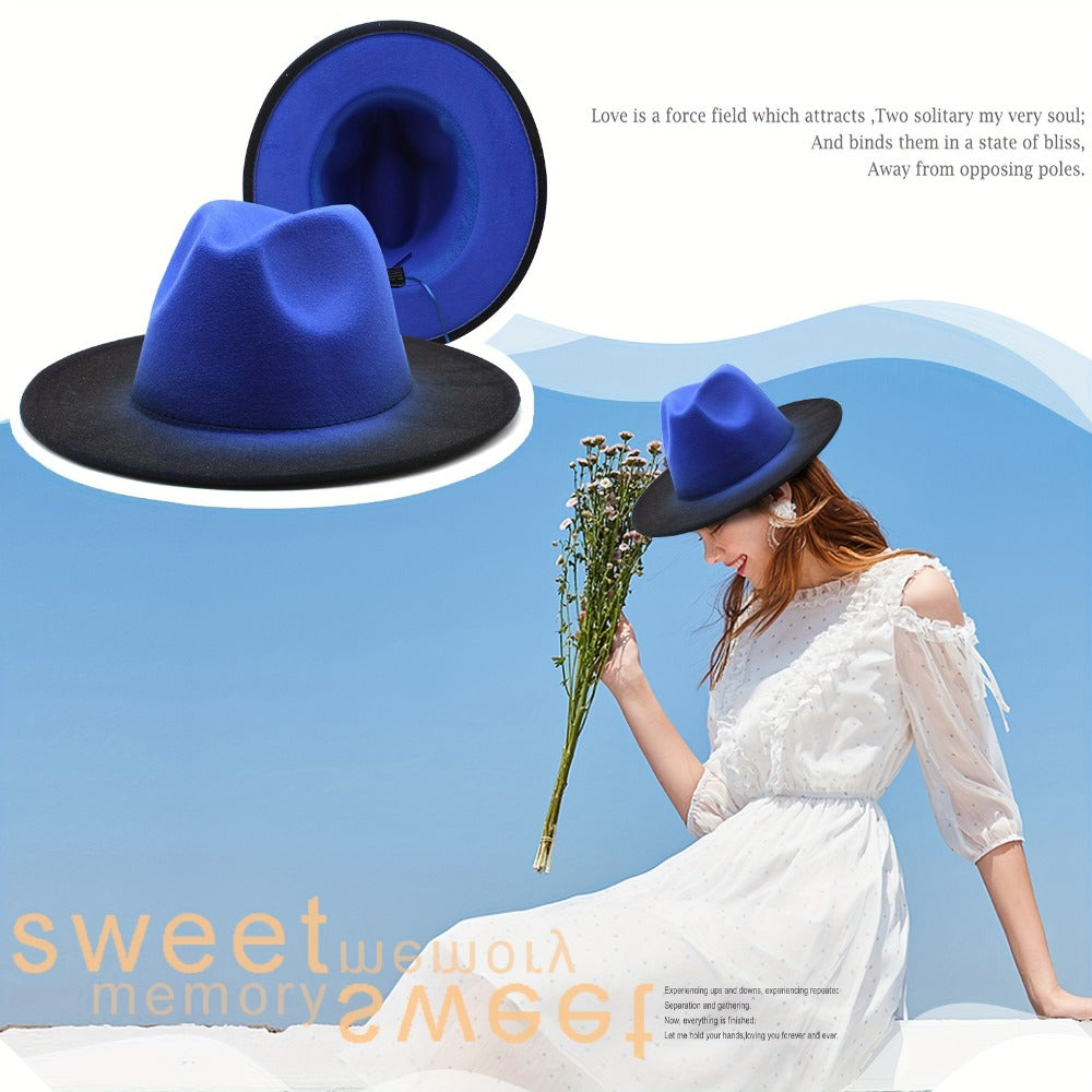 Fedora Hat - Wide Brim Two Tone Gradient Color Jazz Panama Cap for Men Women Classic - product detail view 8