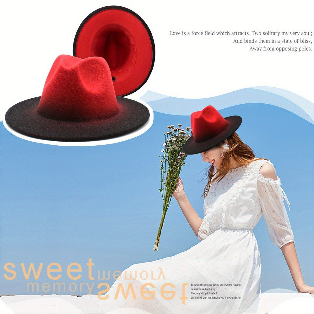 Fedora Hat - Wide Brim Two Tone Gradient Color Jazz Panama Cap for Men Women Classic - product detail view 10