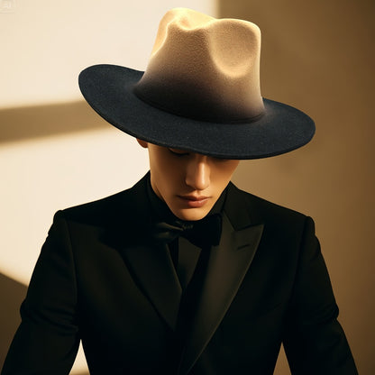 Fedora Hat - Wide Brim Two Tone Gradient Color Jazz Panama Cap for Men Women Classic - product detail view 12