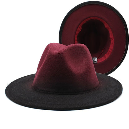 Fedora Hat - Wide Brim Two Tone Gradient Color Jazz Panama Cap for Men Women Classic - product detail view 13